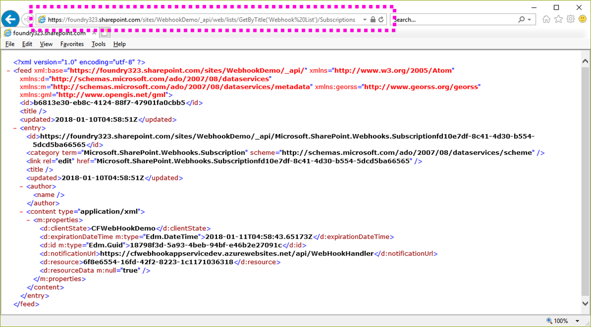SharePoint Webhook Subscription REST