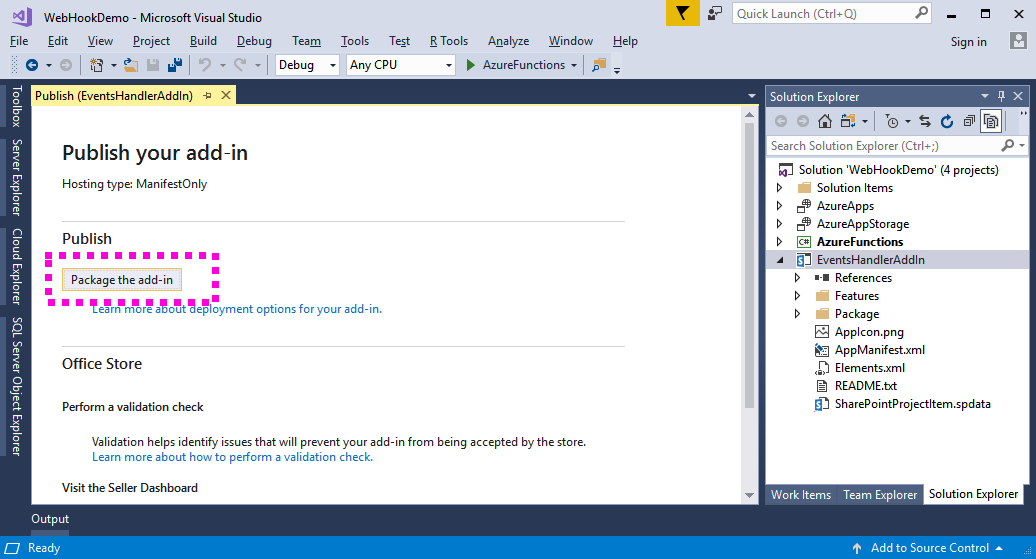 Visual Studio Add-in Publish form